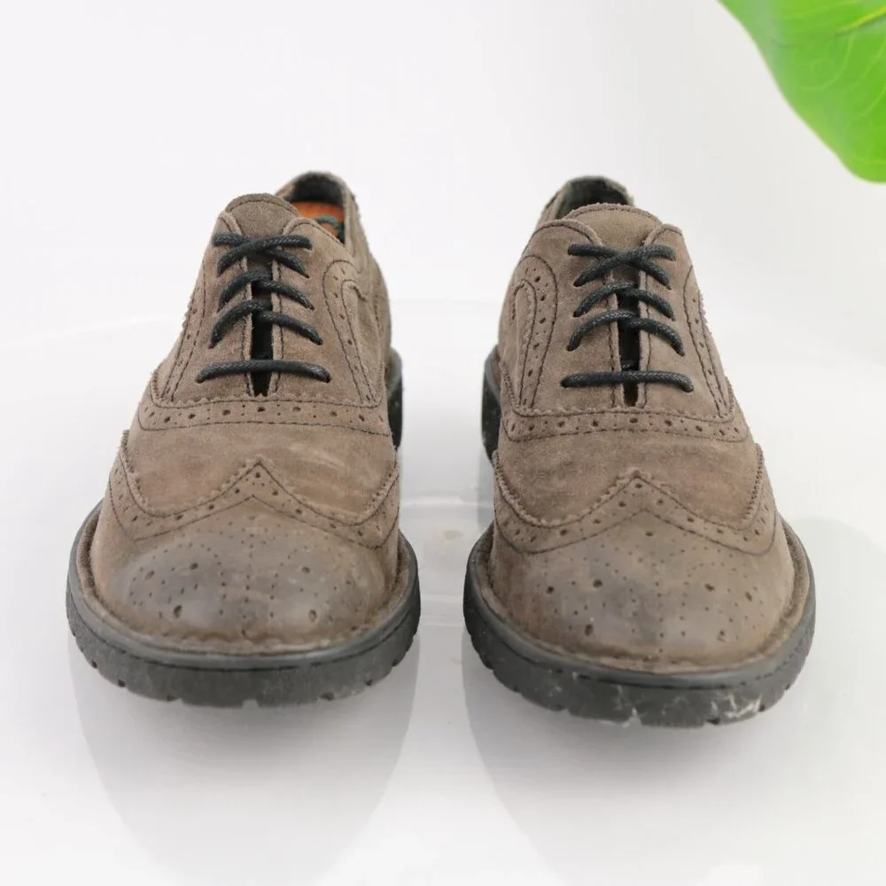 Born Mens Oxford Size 9 Brown Suede Wingtip‎ Brogue Lug Sole Dress Shoe